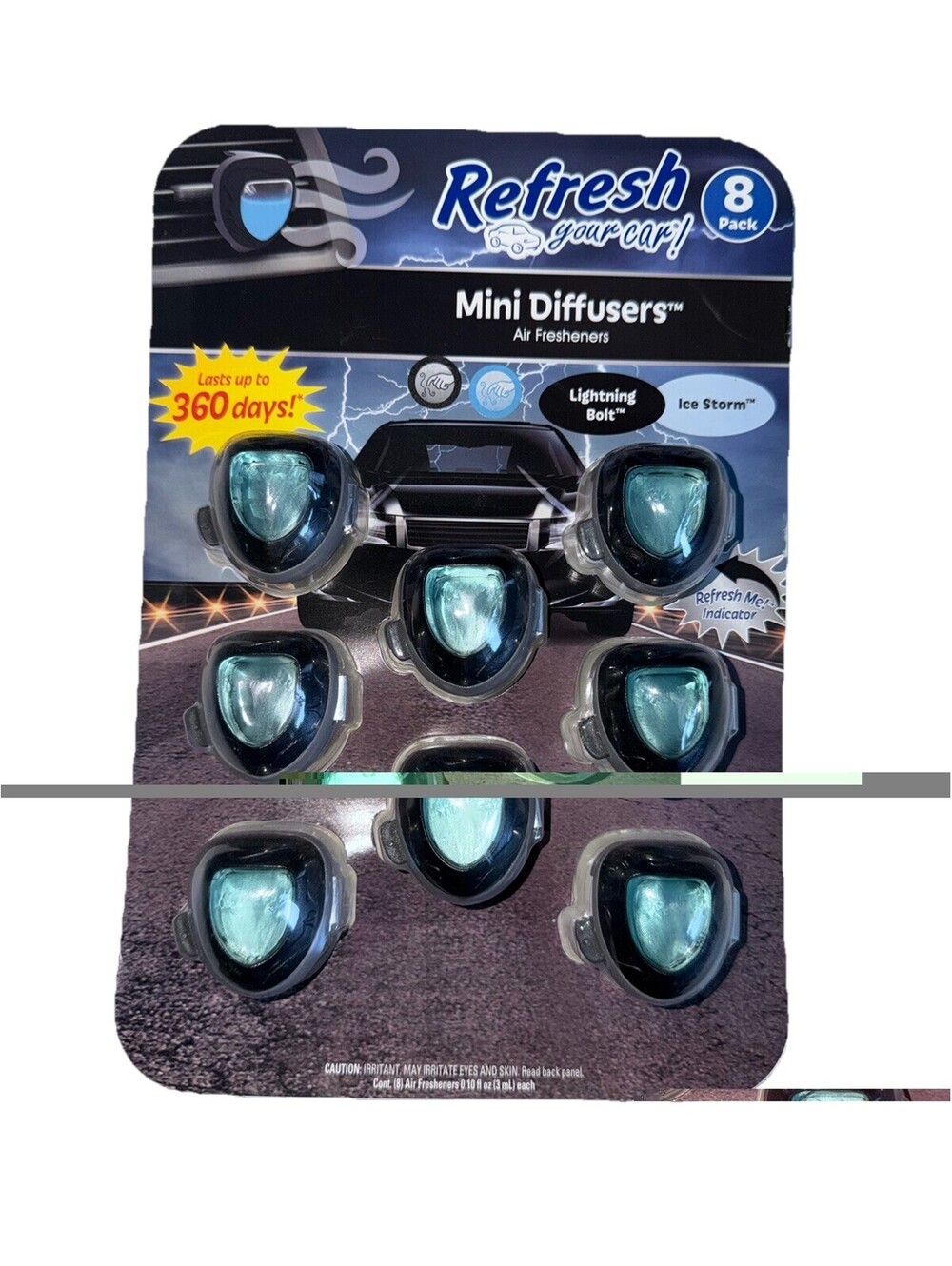 Refresh Car Air Freshener Vent Clips, Lightning Bolt, Ice Storm Scents, 8 Pack